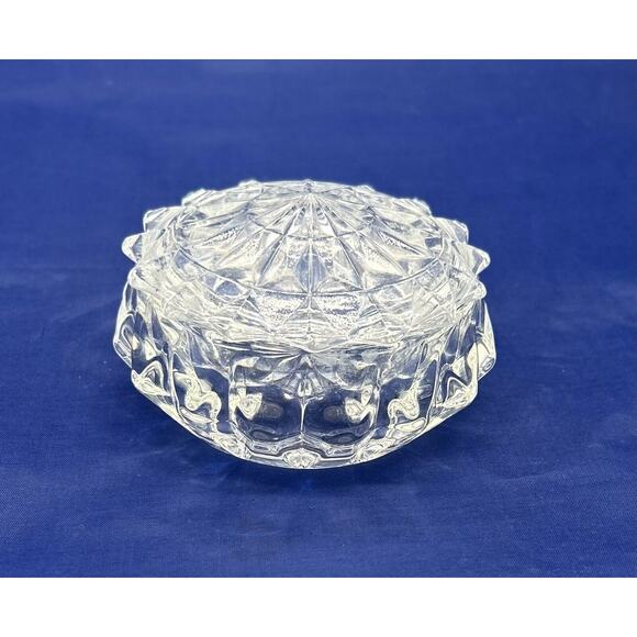 Vintage Depression Glass Windsor Diamond Powder Jar Trinket Dish Lid Vanity - Picture 1 of 6